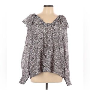 H&M Floral Long-Sleeve Blouse Top Shirt in Pink and Gray